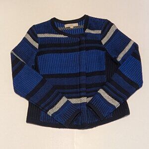 Loft tailored zip front sweater jacket/cardigan.  Blue, Black & White.  Size S